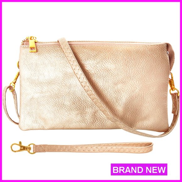 Vegan Leather Wristlet Purse Small Clutch with Adjustable Straps Elegant Chic